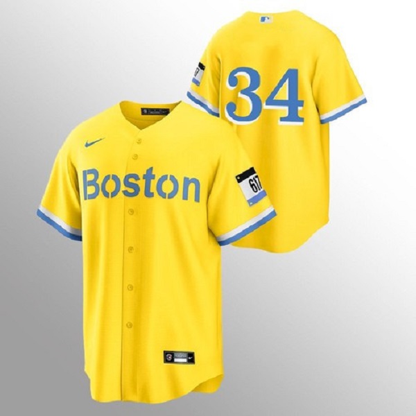 Men's Boston Red Sox #34 David Ortiz Gold MLB 2021 City Connect Stitched Jersey